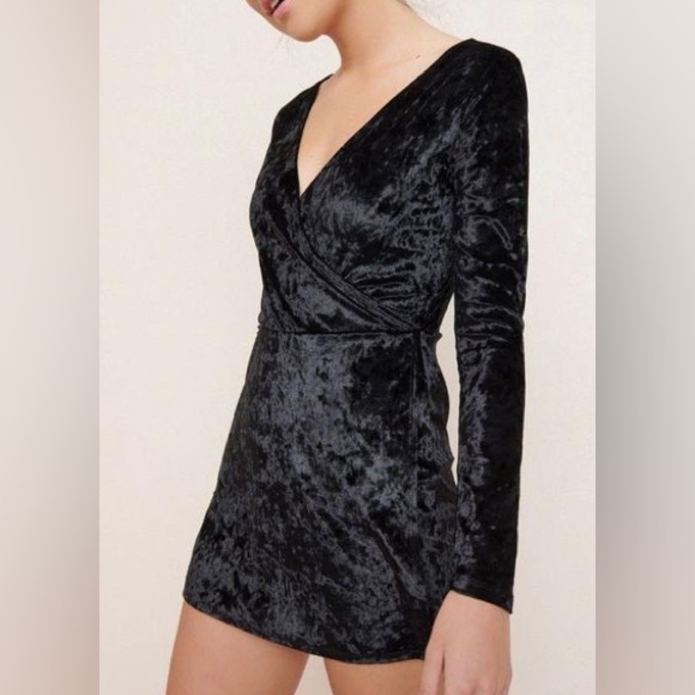 Women's Black Velvet Wrap Romper